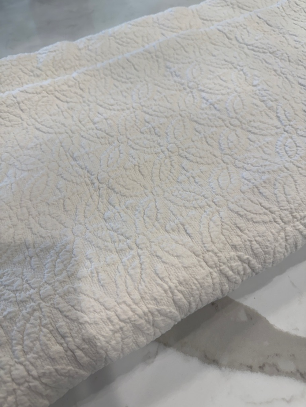 Pine Cone Hill Ivory Quilted Leaf-Pattern Coverlet